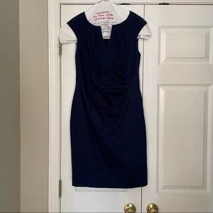Navy Blue Adrianna Papell Cocktail Dress Petite